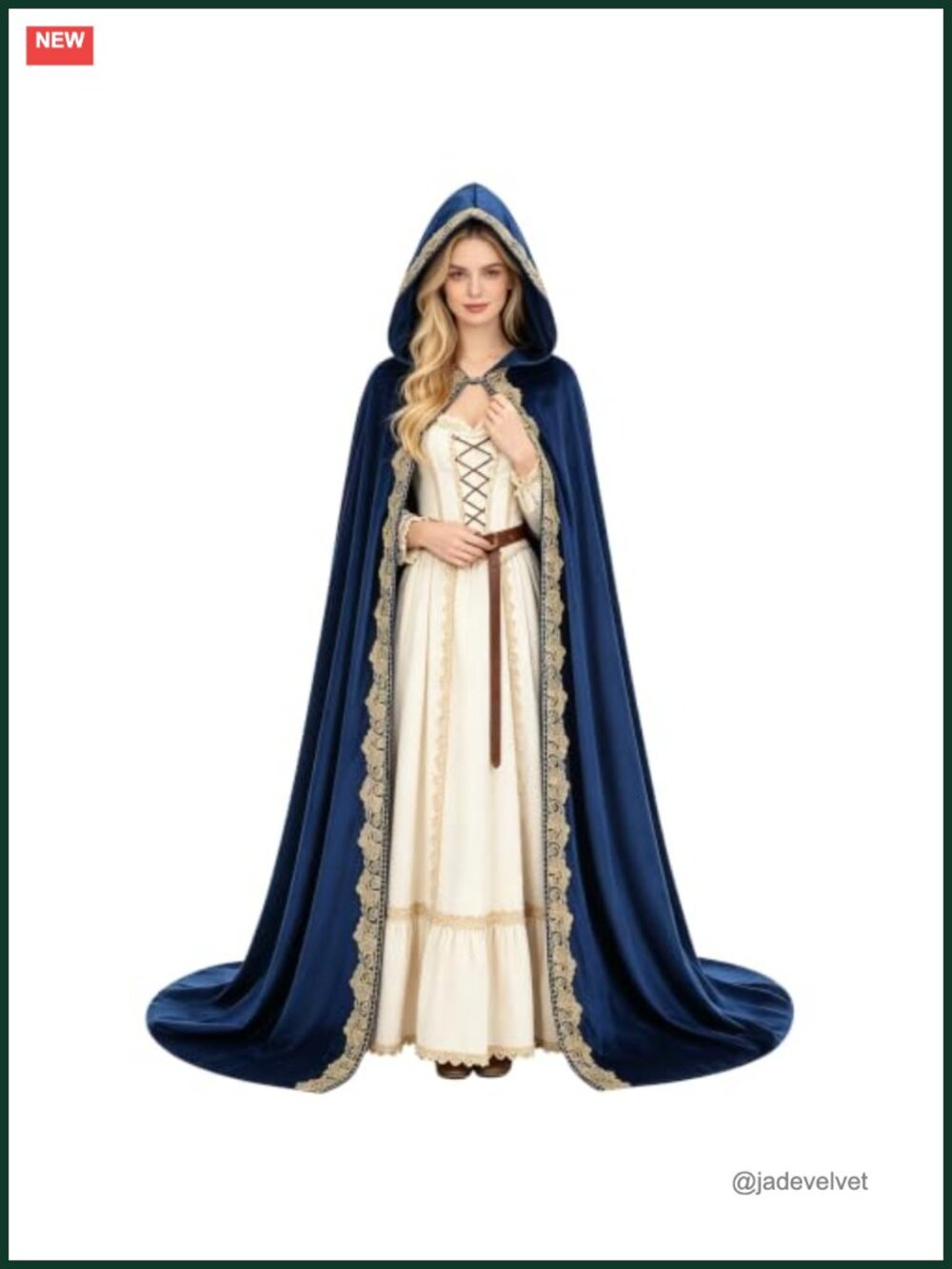 Women's Medieval Velvet Hooded Cape Halloween Renaissance Faire Costume